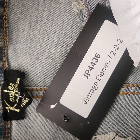 Distressed Washed Cargo Flare Denim - Picture 7 of 8